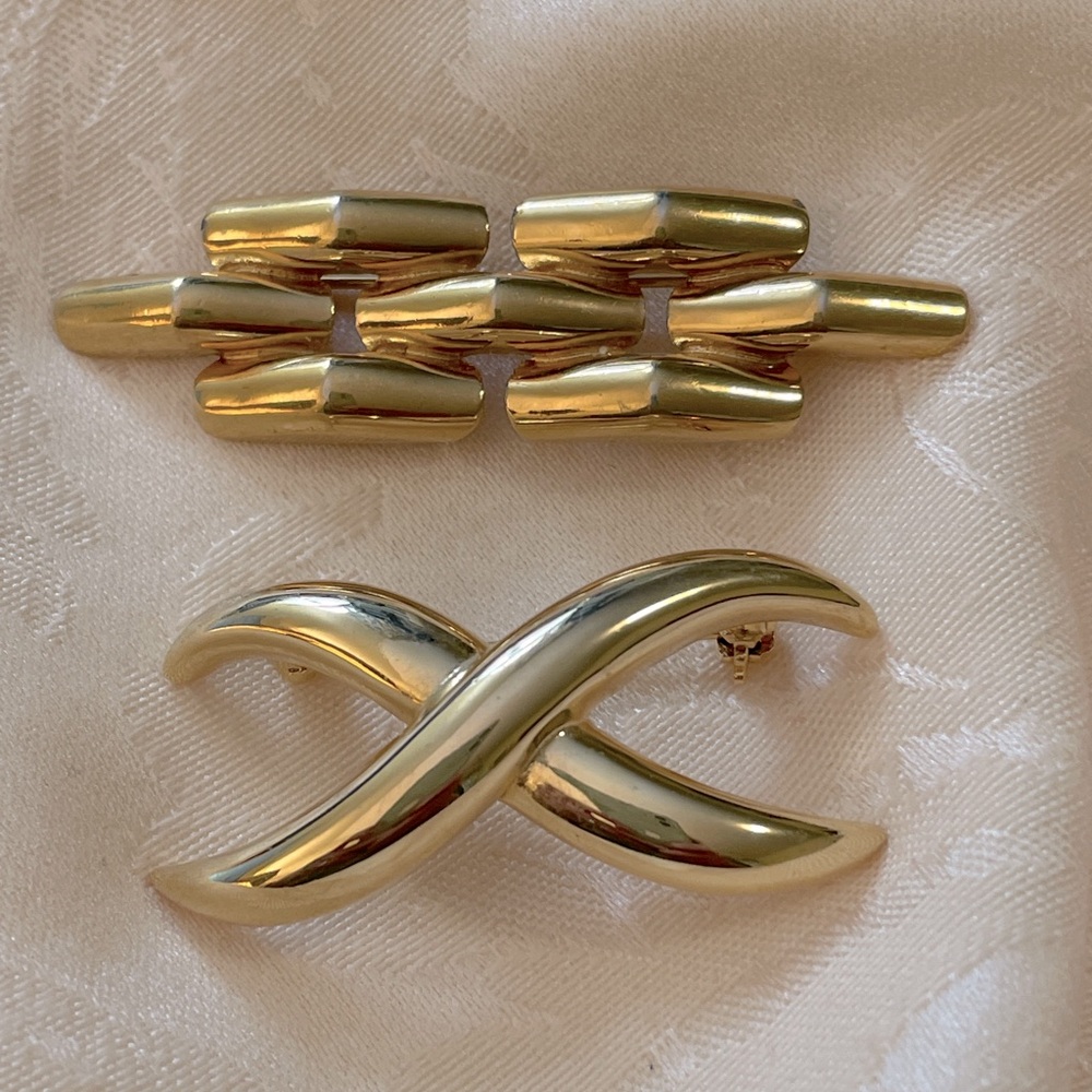 Anne Klein and Monet Modernist Gold-Tone Brooches Vintage 1990’s